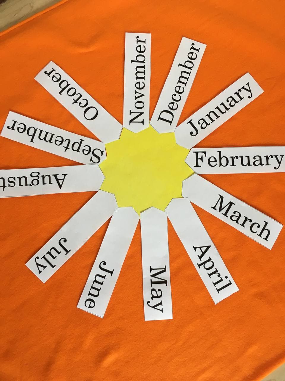 Assembled Montessori Birthday Walk printout showing the sun, earth, and months of the year