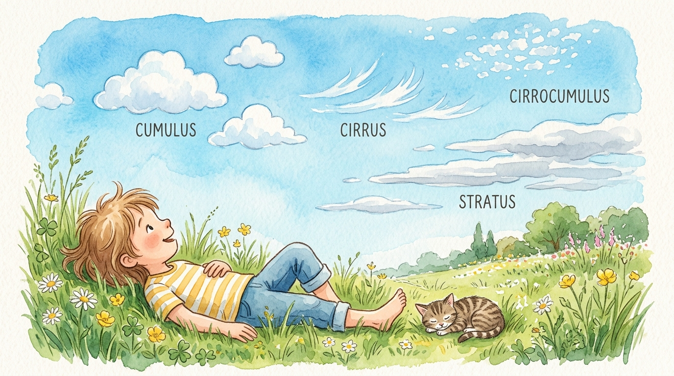 Watercolor illustration of clouds and changing weather