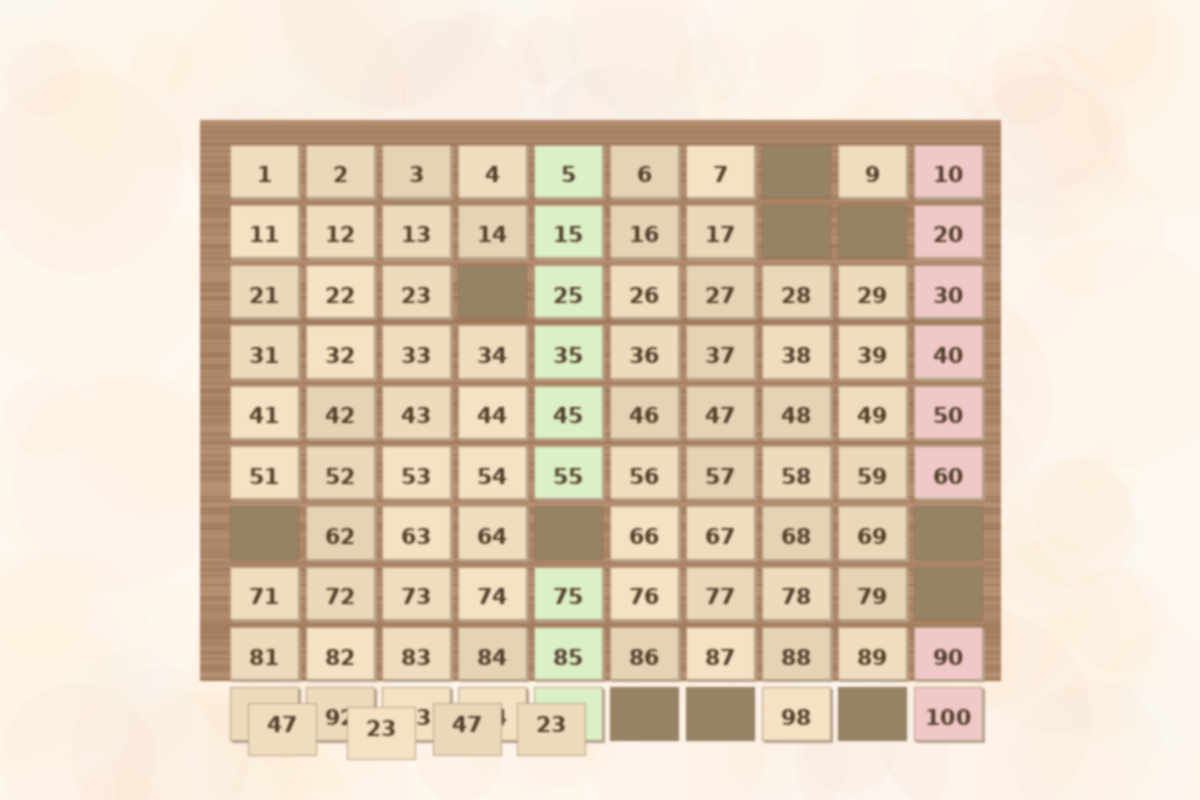 Watercolor illustration of a young child sitting at a wooden table carefully placing numbered wooden tiles onto a Montessori hundred board, with tiles scattered nearby in warm natural light
