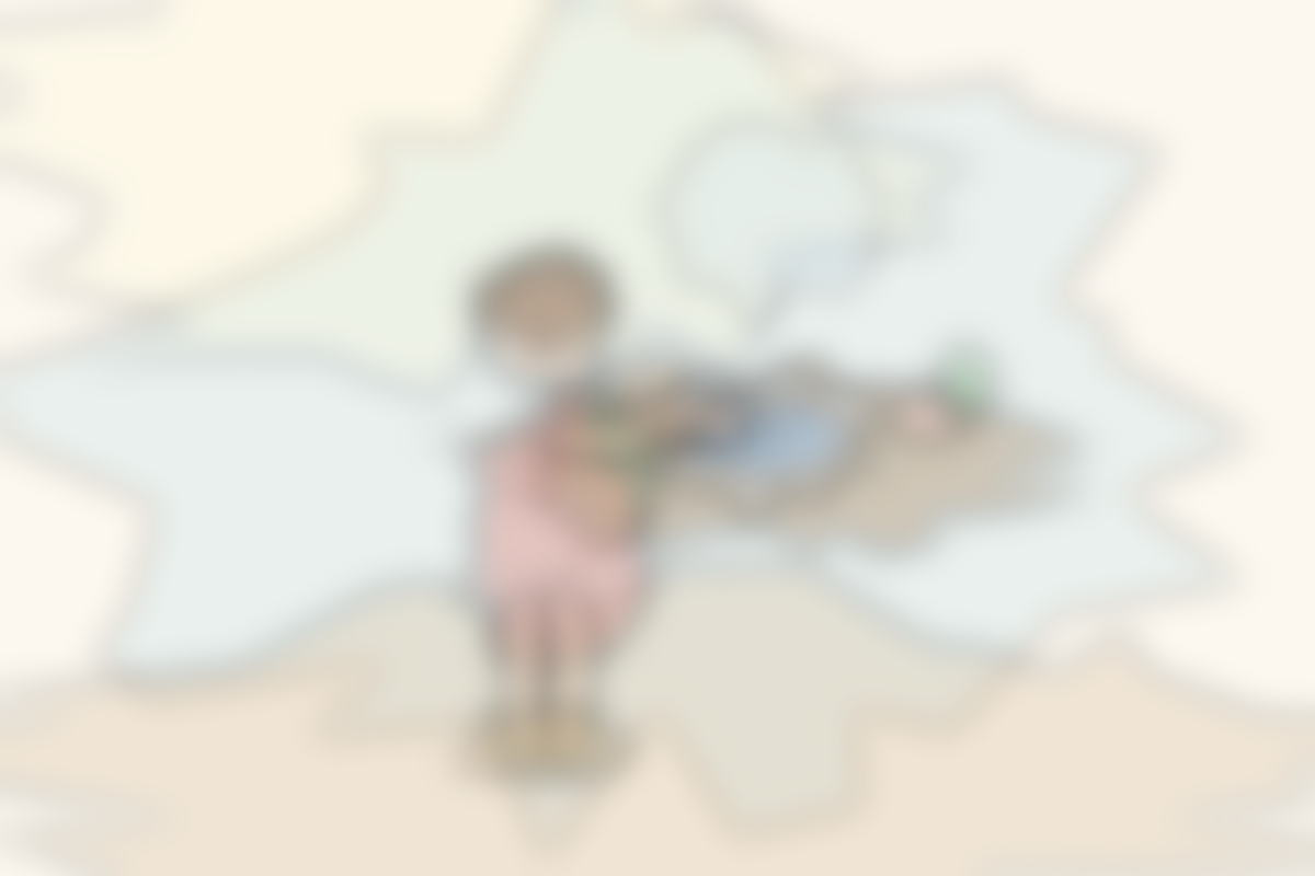 Watercolor illustration of a young child washing their hands at a basin, a Montessori practical life activity