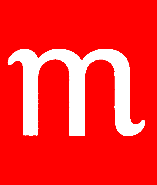 Cursive letter M — consonant (red)