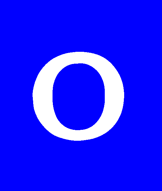 Cursive letter O — vowel (blue)