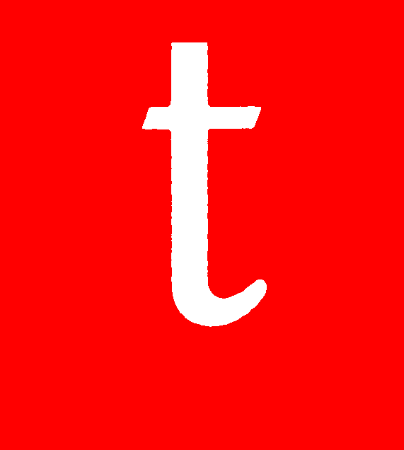 Cursive letter T — consonant (red)